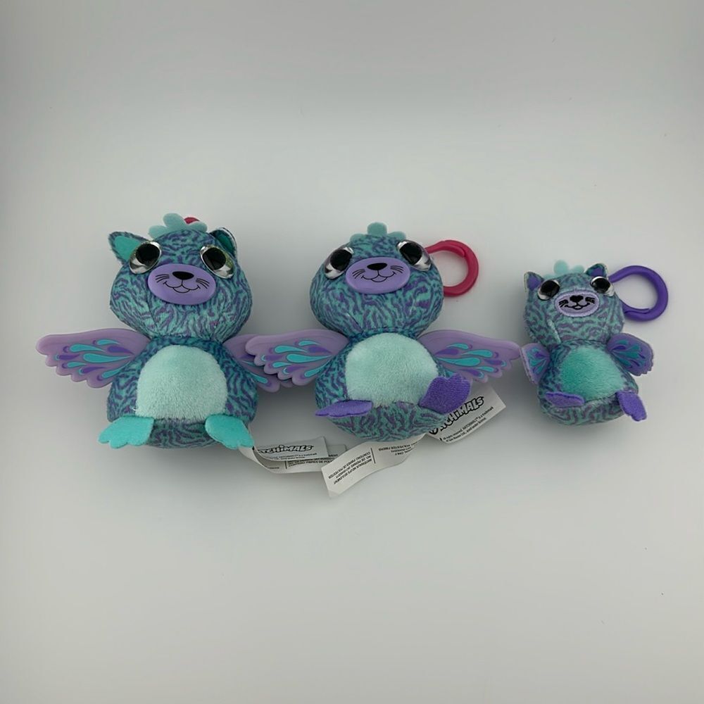 Hatchimals Glittering Garden Talking Twin Plush Clip On Aqua Peecat lot of 3